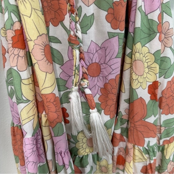 Rachel Zoe Floral Dress Multicolored Braided Belt Flutter Sleeve Boho Large NWT - Picture 4 of 10